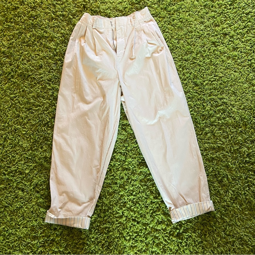 Tan High-Waisted Pleated Trousers